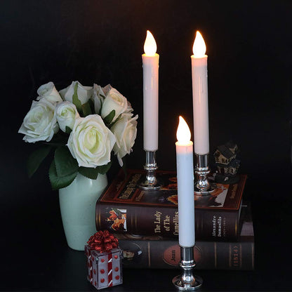 Wondise Flameless Window Candles with Remote and Timer, Battery Operated Flickering Candles with Silver Holders and Suction Cups, Battery Included, for Holiday Decoration, Set of 4(D1 x H7 Inch)