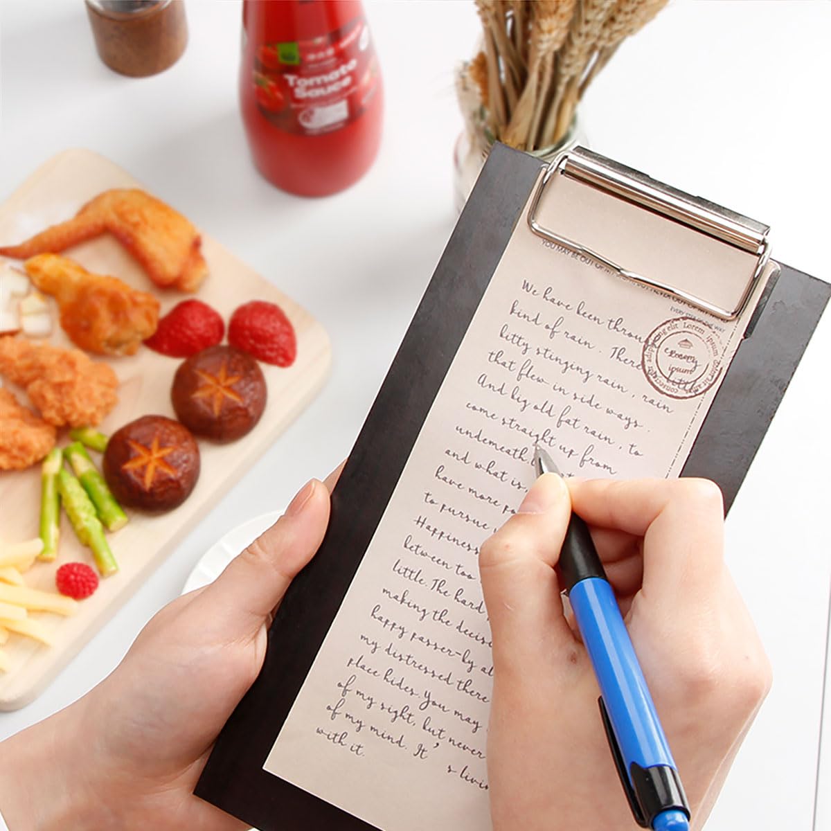 LZMS 4 Pcs 4" x 8" Dark Wood Color Clipboards - Menu Holder - Check Presenter with Low Profile Clip - for Pocket Sized Notepads