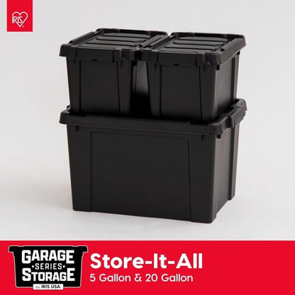 IRIS USA 20 Gallon Lockable Storage Bins - Heavy Duty, Stackable Containers for Garage Organization | 6 Pack - Black