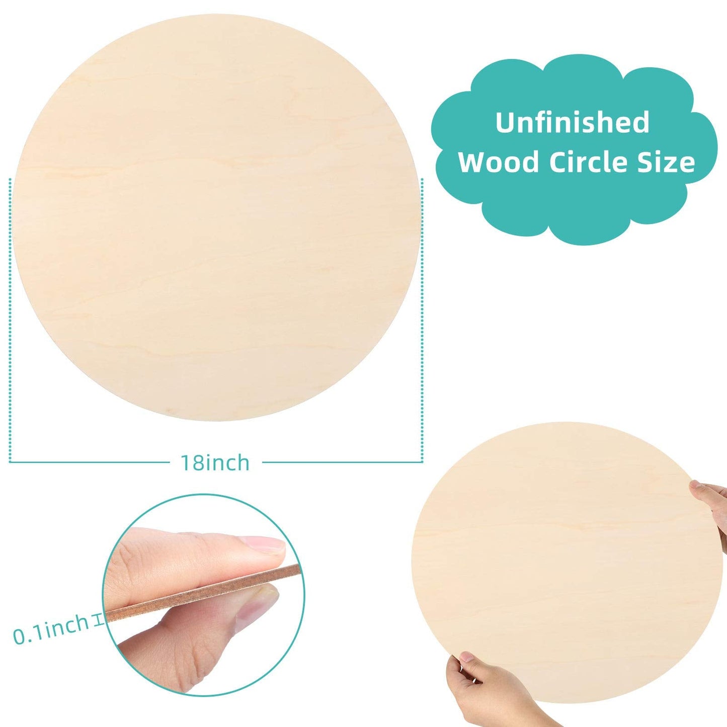 18 Inch Round Wood Circles Unfinished Wood Circles for Crafts, Door Hanger, Pyrography and Painting (5 Pieces)
