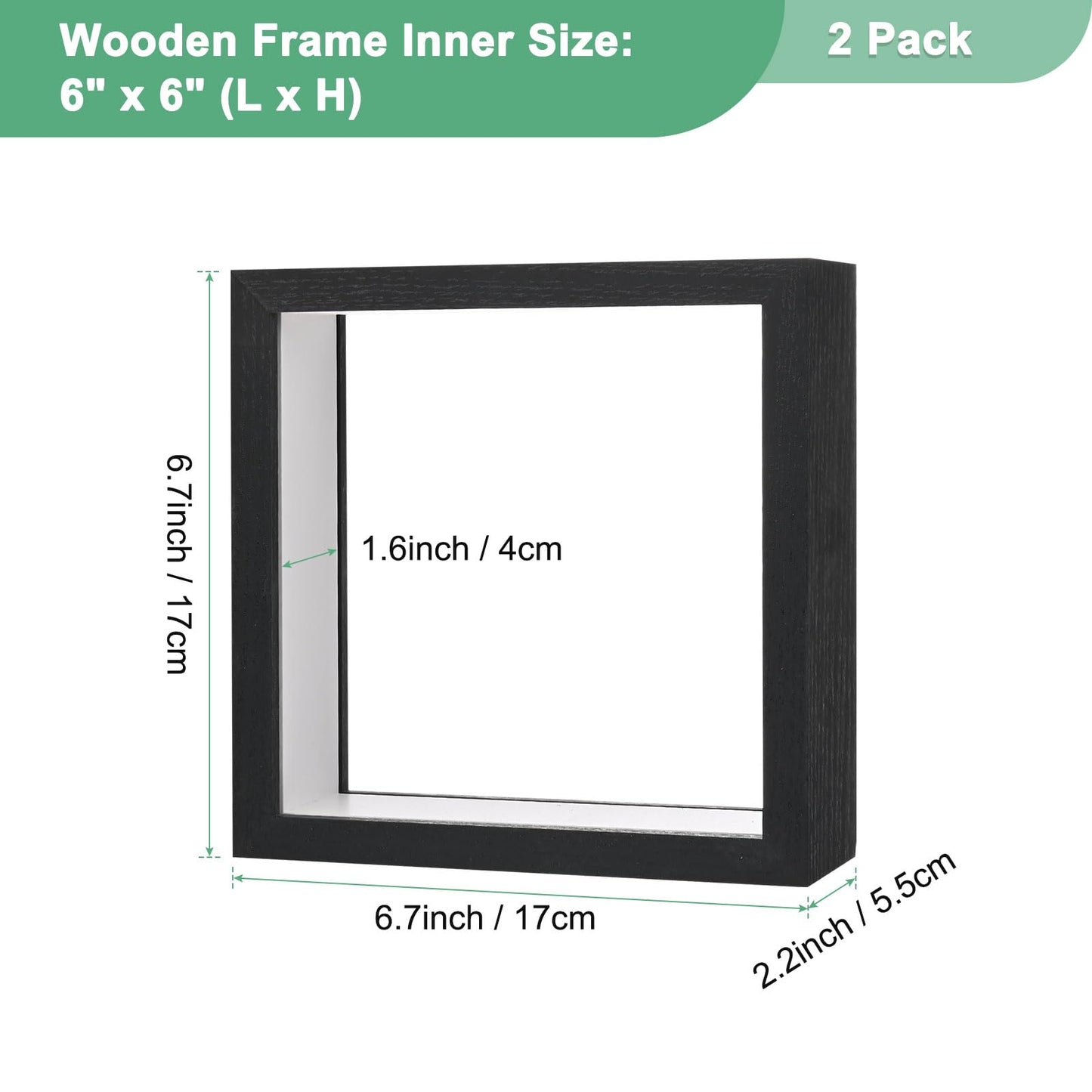 M METERXITY 2-Pack Dried Flower Frame, 6 x 6 Inch Double Acrylic Wooden Dried Flower Photo Floating Frame for Tabletop/DIY/Handicrafts [Black]