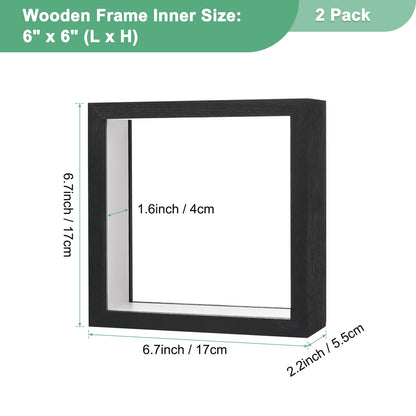 M METERXITY 2-Pack Dried Flower Frame, 6 x 6 Inch Double Acrylic Wooden Dried Flower Photo Floating Frame for Tabletop/DIY/Handicrafts [Black]