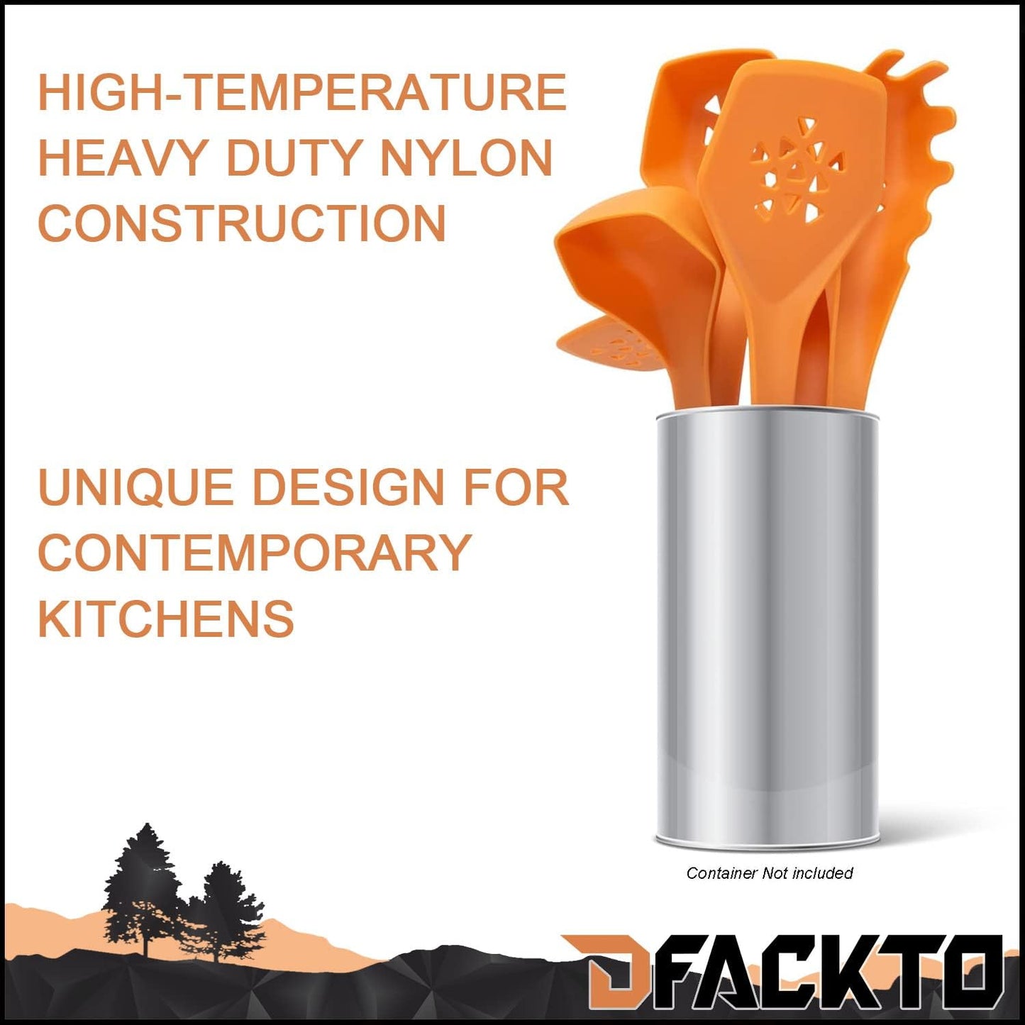 Heavy Duty Kitchen Utensils Set, 6 pc Nonstick Nylon, High Heat Resistant for Stovetop and Griddle, Orange