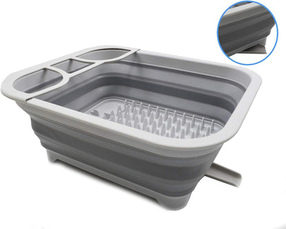 SAMMART 8.5L (2.2 Gallon) Collapsible Dish Drainer, Foldable Drying Rack, Portable Kitchen Storage Tray (Grey)