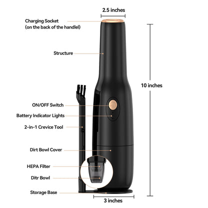 Blozor Handheld Vacuum Cordless -Car Vacuum Portable Rechargeble -Hand Held Small Vacuum Cleaner Car Seats, Home, Quick Clean up, Strong Suction, Lightweight, Includes Crevice Nozzle & Brush-H3