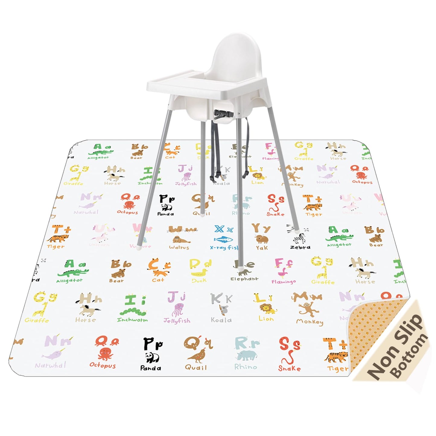 51" Splat Mat for Under High Chair/Arts/Crafts, WOMUMON Baby Washable Spill Mat Waterproof Anti-Slip Floor Splash Mat, Portable Play Mat and Table Cloth