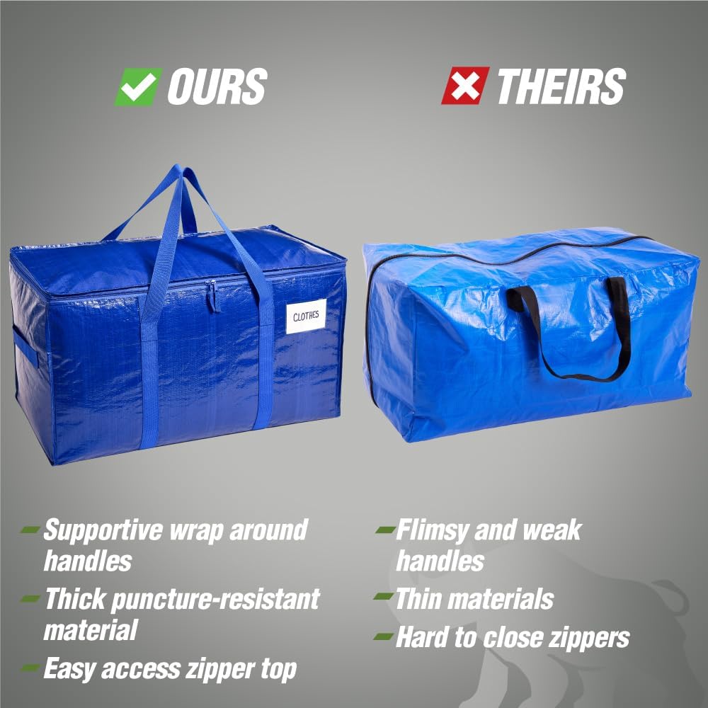 RUGGED RHINO Heavy Duty Extra Large Moving Bags - Durable Blue Storage Solution with Strong Handles & Zipper | 2 Pack