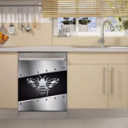 Silver Butterfly Dishwasher Magnet Cover, 23" x 26" Kitchen Decor, Stainless Steel Effect Vinyl Decal for Home Appliance