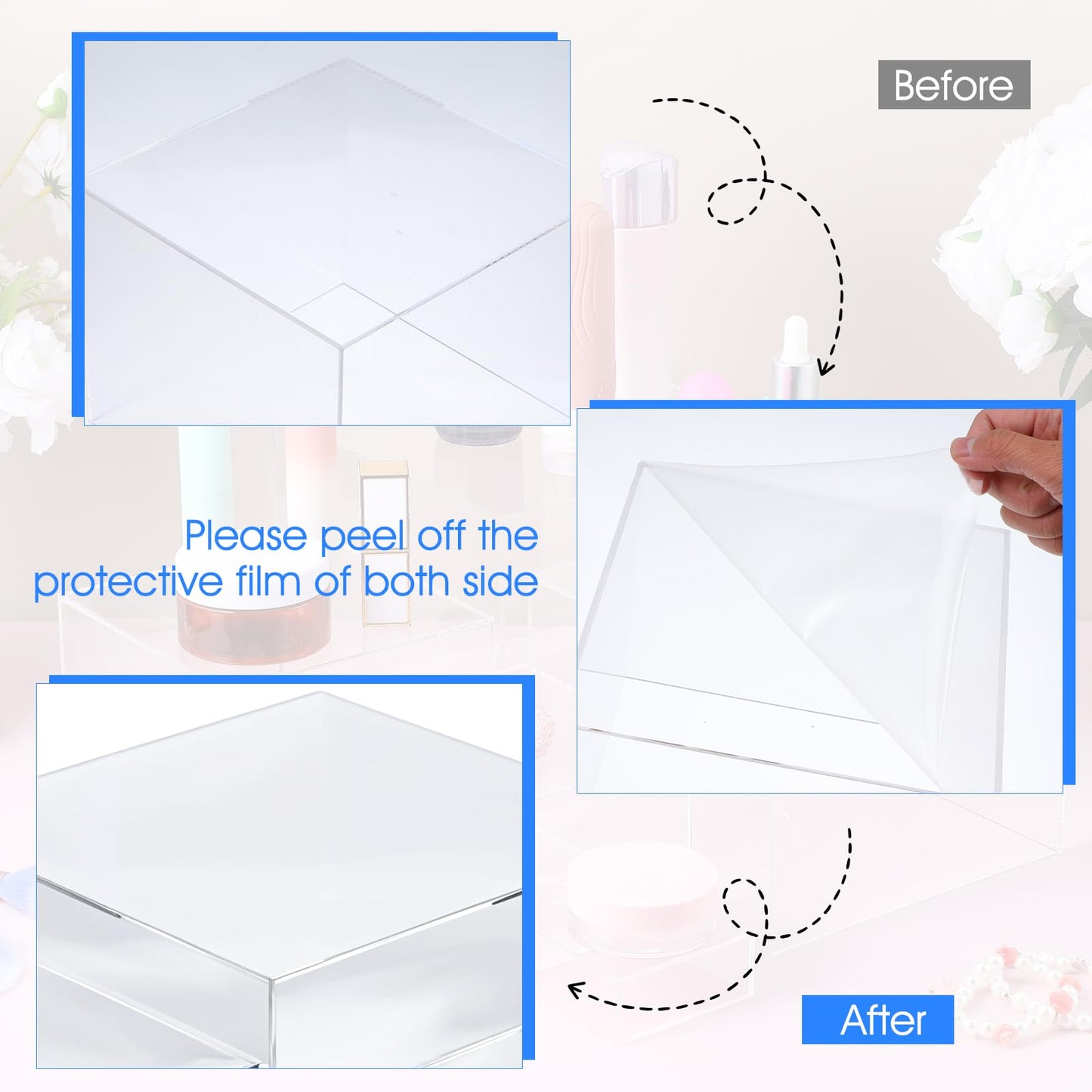6 Pcs Acrylic Risers for Display Clear Risers Display Stands with Hollow Bottoms 5 Sided Acrylic Cube Boxes Square Nesting Cubes Decorative Stand Shelf for Food Dessert Jewelry Figures Decor 6 Sizes