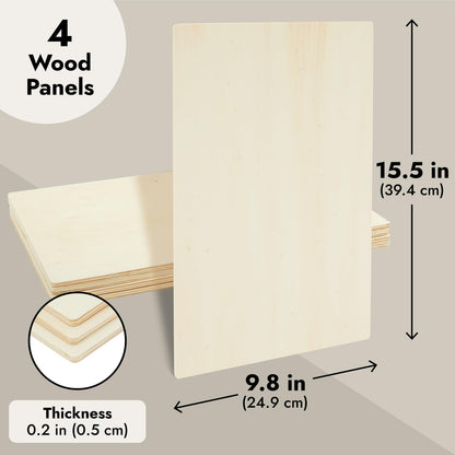 Juvale Rectangle Wood Boards for Crafts - 4-Pack, 15.5" x 9.8" x 0.2", Brown Poplar Plywood - Smooth Sanded Surface for Painting & Staining - Unfinished Craft Boards & DIY Wooden Signs