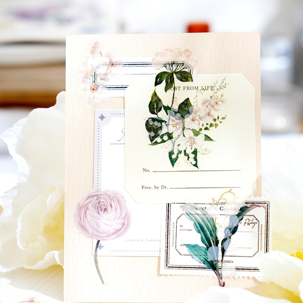 Obujopal 600 Pcs Natural Botanical Flower Stickers, Wildflower Stickers for Scrapbooking Junk Journal Notebook Diary Planner Letter Envelope Water Bottle Phone Case Craft Decoration (Set of 6)