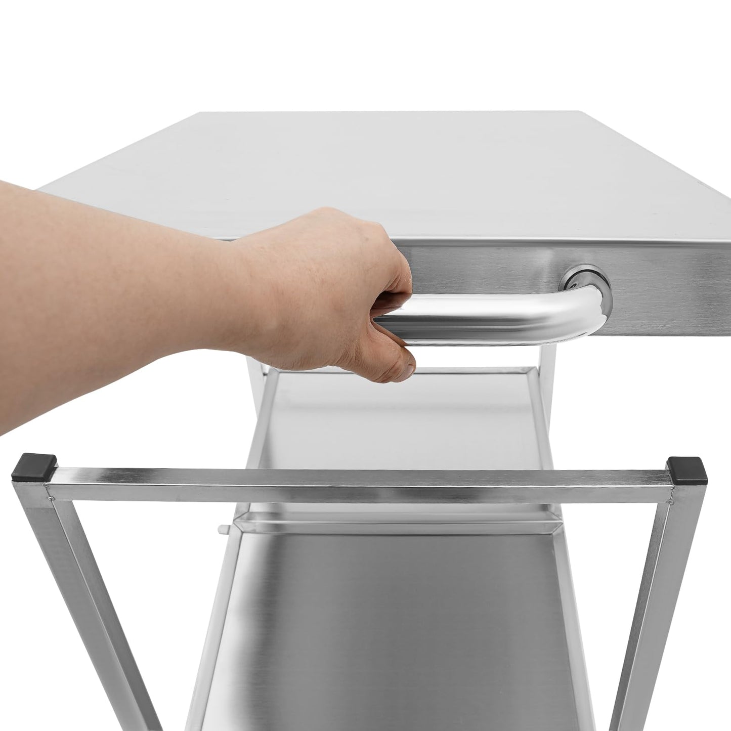 DHccPOLve 3 Tier Stainless Steel Kitchen Trolley Cart Foldable Utility Serving Storage Rolling Car Shelf (25.75 * 20 * 36inch Silver)
