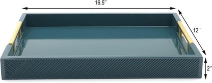16.5''x12'' Serving Tray with Polished Metal Handles, Rectangle Coffee Table Tray, Modern Decorative Tray, Large