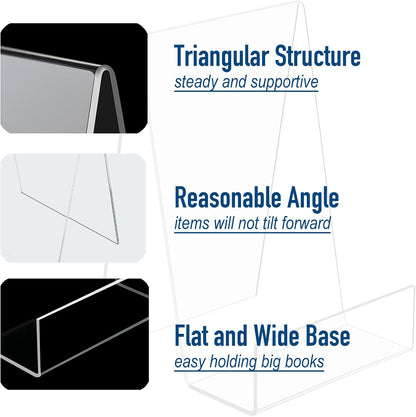 TRIMOU Clear Acrylic Book Stand with Ledge - Small Display Easel for Books, Pictures, Albums, Tablets, and More