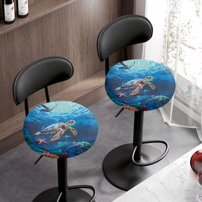 Pack 4 12 14" Kuiaobaty Round Chair Cover of pcs Turtle Theme Print Bar Stool Cover Elastic Comfy Round Seat Cover