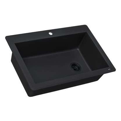 Ruvati Midnight Black Granite Composite 33 in. x 22 in. Single Bowl Drop-in Topmount Kitchen Sink RVG1033BK