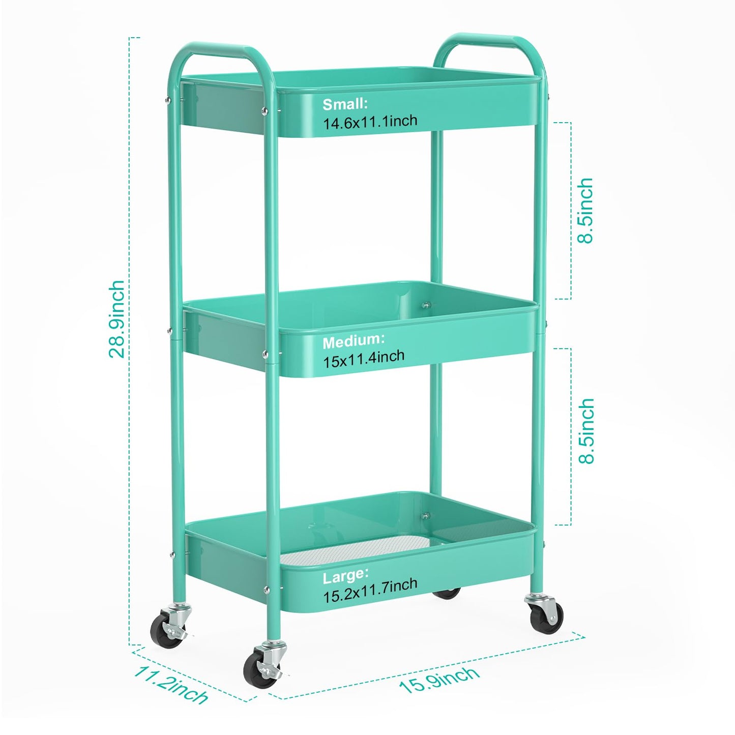 PNVXNUS 3-Tier Rolling Metal Storage Cart with Wheels, Multi-Functional Organizer for Office, Kitchen, Bathroom, Books Diapers - Easy Assembly (Blue)