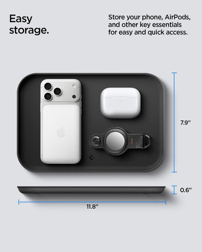 Spigen Modern Valet Tray Premium PU Storage Stylish Organizer Designed for Entryway Bedside Nightstand Desk for Key, Wallet, Watch, Phone, Jewelry, and Everyday Carry Accessories - Black (Catchall)