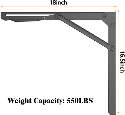 Ultrawall Heavy Duty Folding Shelf Brackets - Sturdy 18 Inch Collapsible Design | Max Load 550lb, 2 Pack