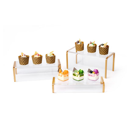 Purse Display Stand, 6mm Thick Clear Acrylic Risers Display Stands, Gold Shoe Display Riser, 3 Pack Luxury Handbag Bag Wallet Shoes Jewelry Perfume Display Showcase for Closet Retail Vendor Store
