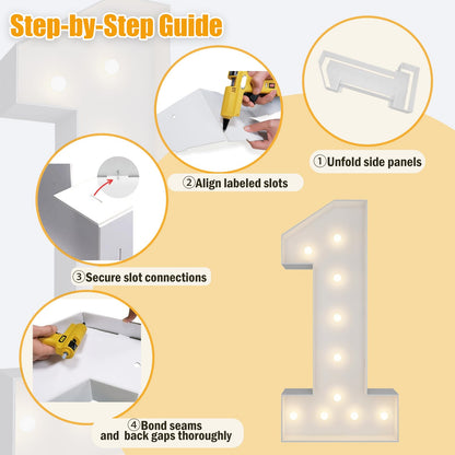 3FT Marquee Numbers, Warm White Light Up Number 1 with Display Board, Marquee Balloon Kit Decorations, DIY Pre-Cut Frames for Party, 1st Baby Birthday, Anniversary Decor, 21st Milestones