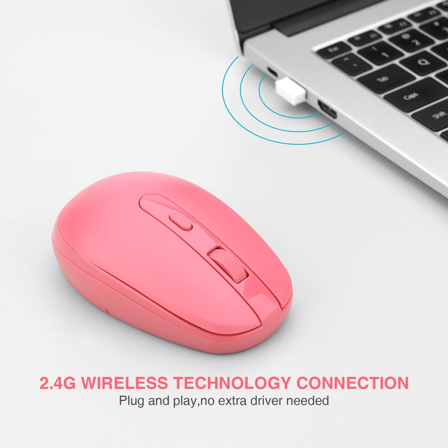 Rii Wireless Mouse RM700 2.4G Silent Mouse with USB Nano Receiver for Laptop,PC,Mac,Chromebook,Windows (Pink)
