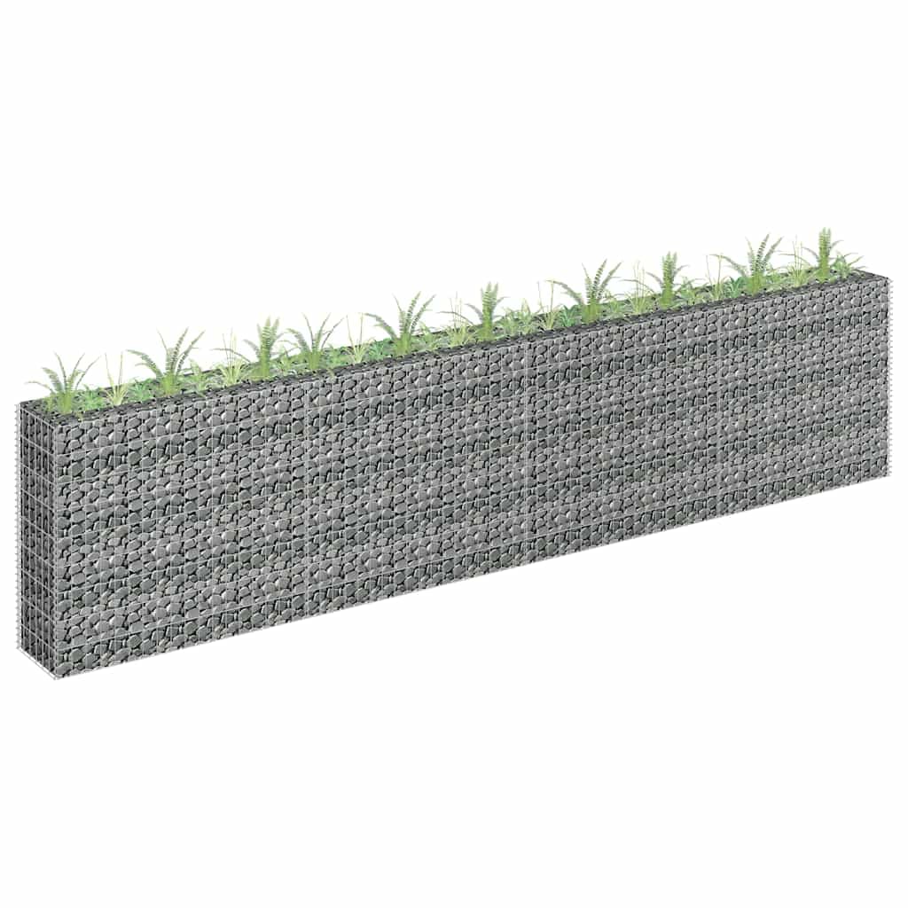 Foknhdi Galvanized Steel Raised Garden Bed 141.7x11.8x35.4 in Large Outdoor Planter Box Silver Modern Gabion Planter for Patio Yard Balcony