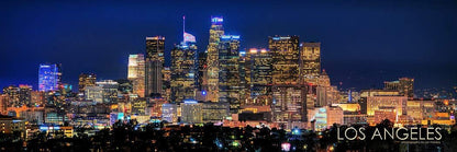 Los Angeles Skyline 2019 Photo Print Unframed Night Color LA, 11.75 x 36 inches Photographic Panorama Poster