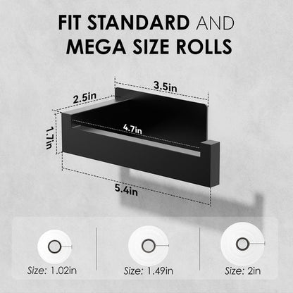 Auxmir Adhesive Toilet Paper Holder, No Drilling Toilet Roll Holder Wall Mount, Premium Thicken SUS304 Stainless Steel, Rustproof Toilet Tissue Holder for Bathroom Kitchen Washroom RV, Black(2 Pack)