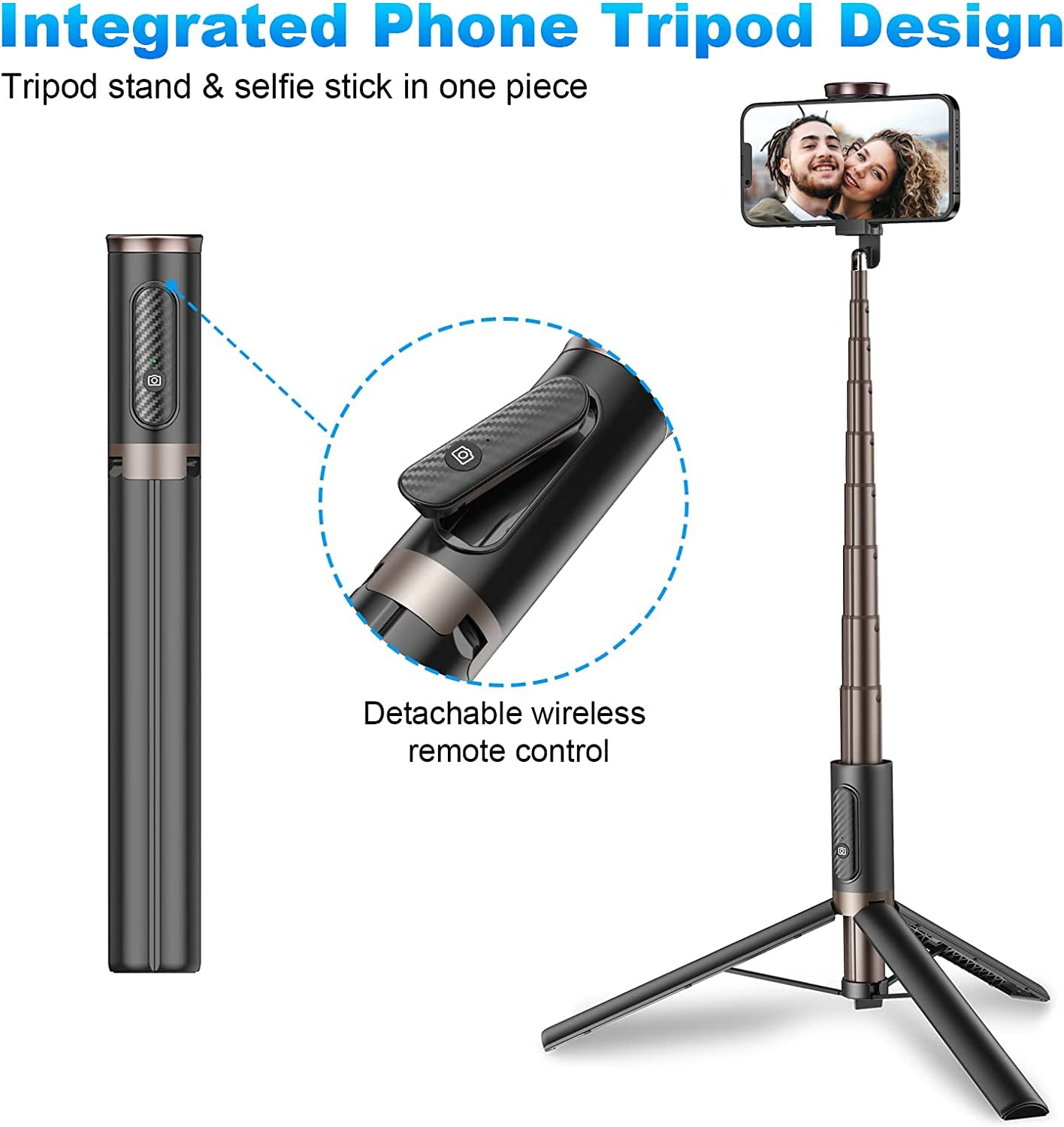 TONEOF 68" Magnetic Selfie Stick Tripod with Aluminum Strong Magnetic Holder for Magsafe, 360° Rotatable Travel Phone Tripod Stand with Metal Ring & Rechargeable Remote for iPhone/Android(Beige Gray)