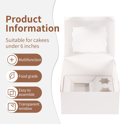 PFAMKEER Bento Cake Box With Cupcakes, Clear Window 6 Holes Bento Combination,6 Sets: Cookie Boxes Fit 5 Regular Cupcake and Mini Cakes, Christmas Wedding Birthday Party (White/clear, 1+5/6pcs)