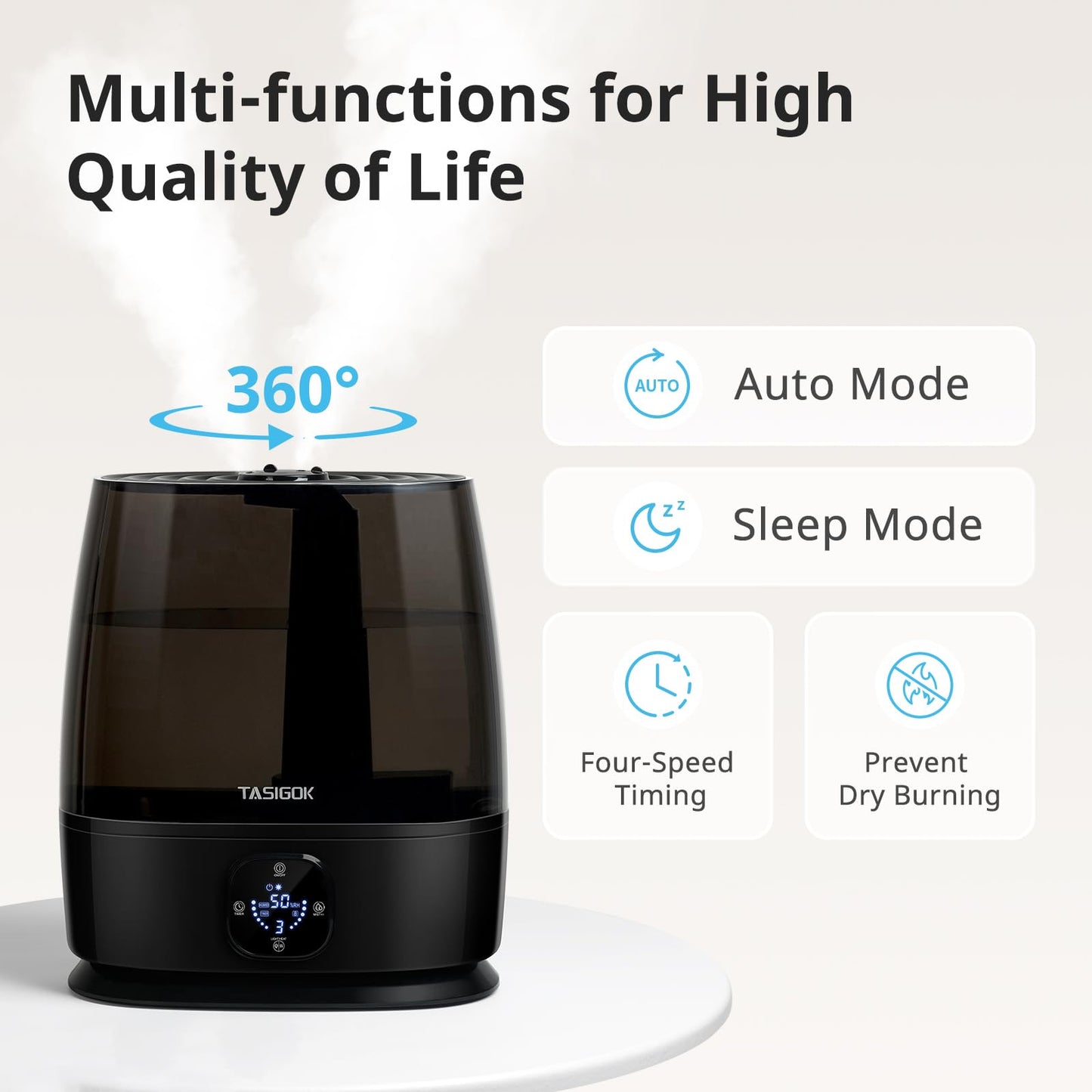 Humidifiers for Bedroom Home, 6L Cool and Warm Mist Air Humidifier for Large Room Baby Nursery, 50H Easy Clean and Top Fill, Quiet with Ultrasonic, Essential Oils, Auto Mode, for House, Plants