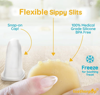 Teetherpop Fillable Silicone Teether for Babies – Breastmilk Popsicle Molds for Teething with Spill-Proof Sippy Slits – Freezable Baby Teethers for Liquids & Purées - Cool Teething Relief (PinkLimon)