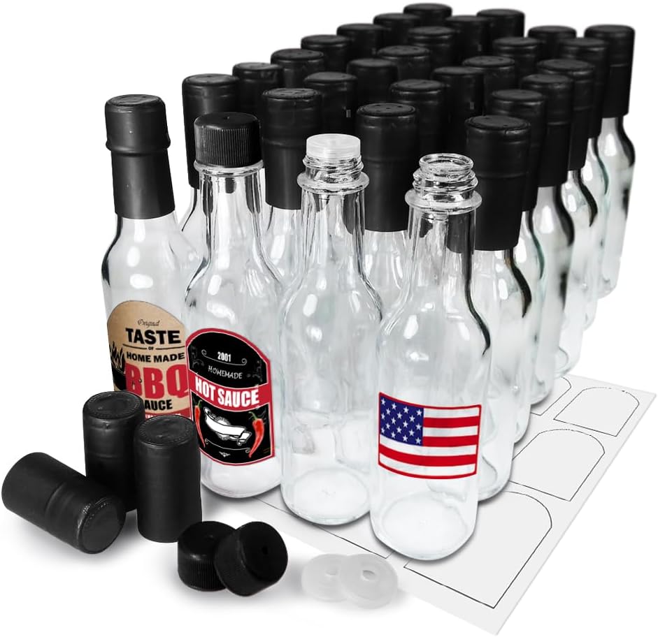 Cross 5oz Woozy 30 Hot Sauce Bottles, Empty Clear Glass Bottles with Shrink Capsules, Small Wine Bottle with Shirnk