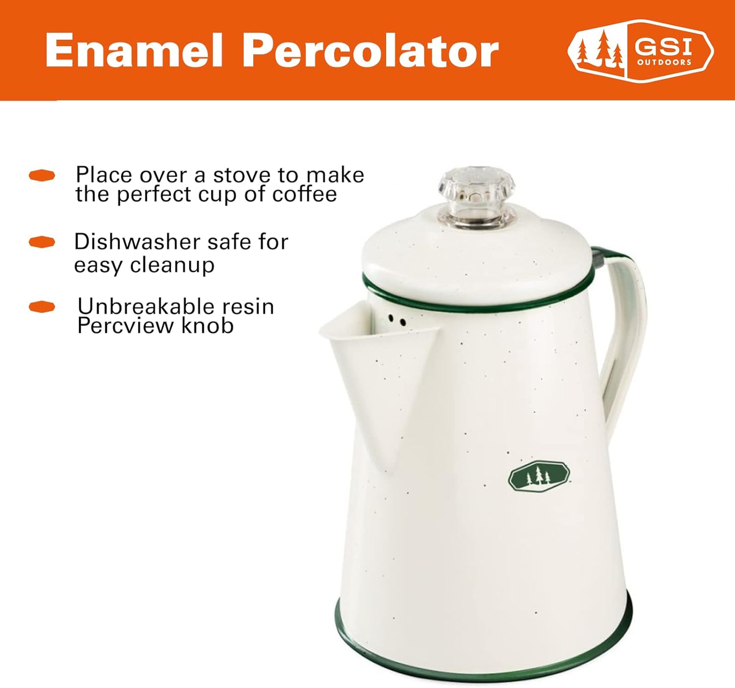 Backpacking GSI Outdoors Percolator Coffee Pot | Enamelware Campfire Coffee Boiler Kettle for Outdoor Camping Cookware