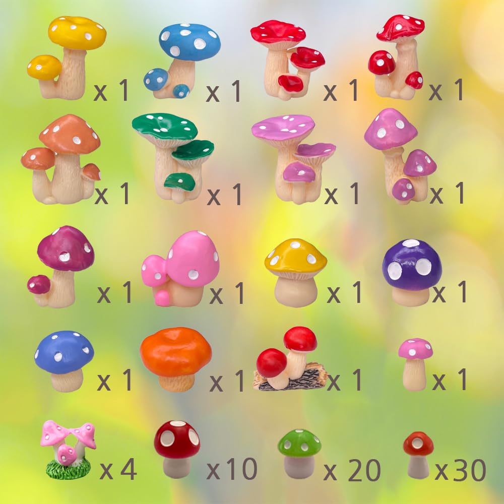 JKanruh 80 Pcs Miniature Resin Mushroom,Cute Mushrooms Fairy Garden Moss Landscape Ornaments for Outdoor Decoration,Home Décor,Cake Decoration,DIY Crafts …