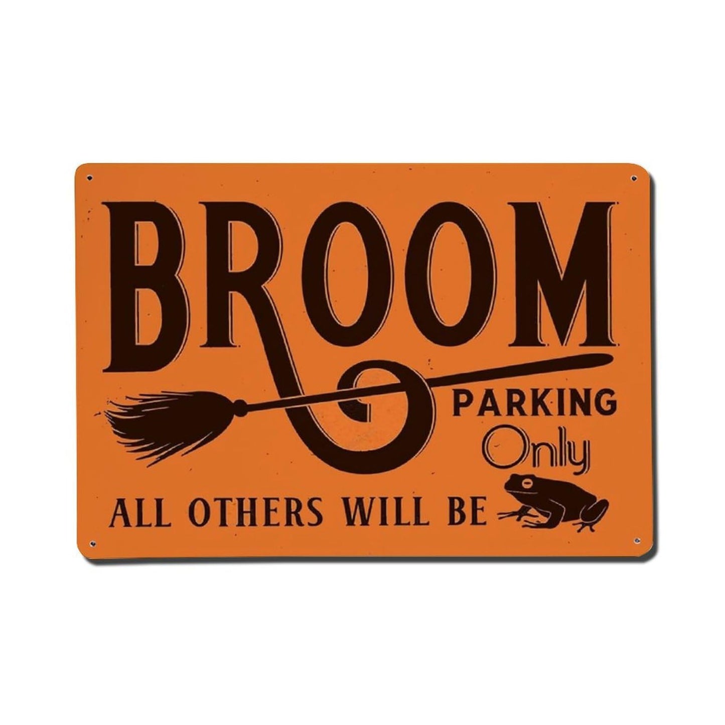 Witch Broom Parking Only Poster Halloween Broom Metal Sign – Funny Witch Porch & Kitchen Decor – 8x12 Inches