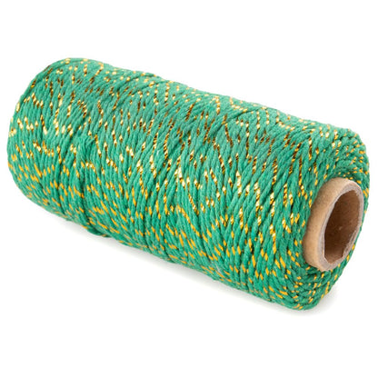 Craft County Decorative Holiday Cotton Gift Wrapping Twine – Gold Wire Green (100M Tube)