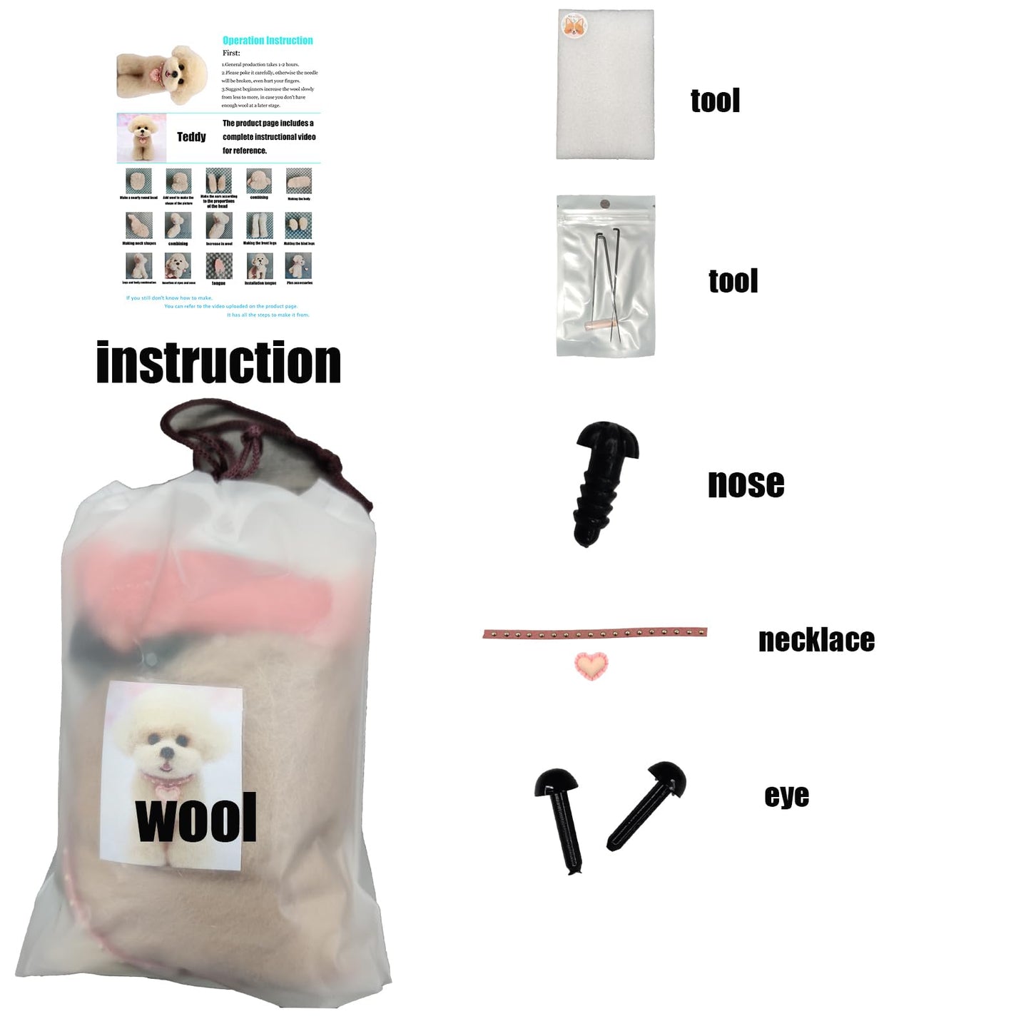 BKDRL Dogs Needle Felt Needle Felting Kit Wool Felting Kit for Beginners Includes All Tools and Instructions (Teddy)