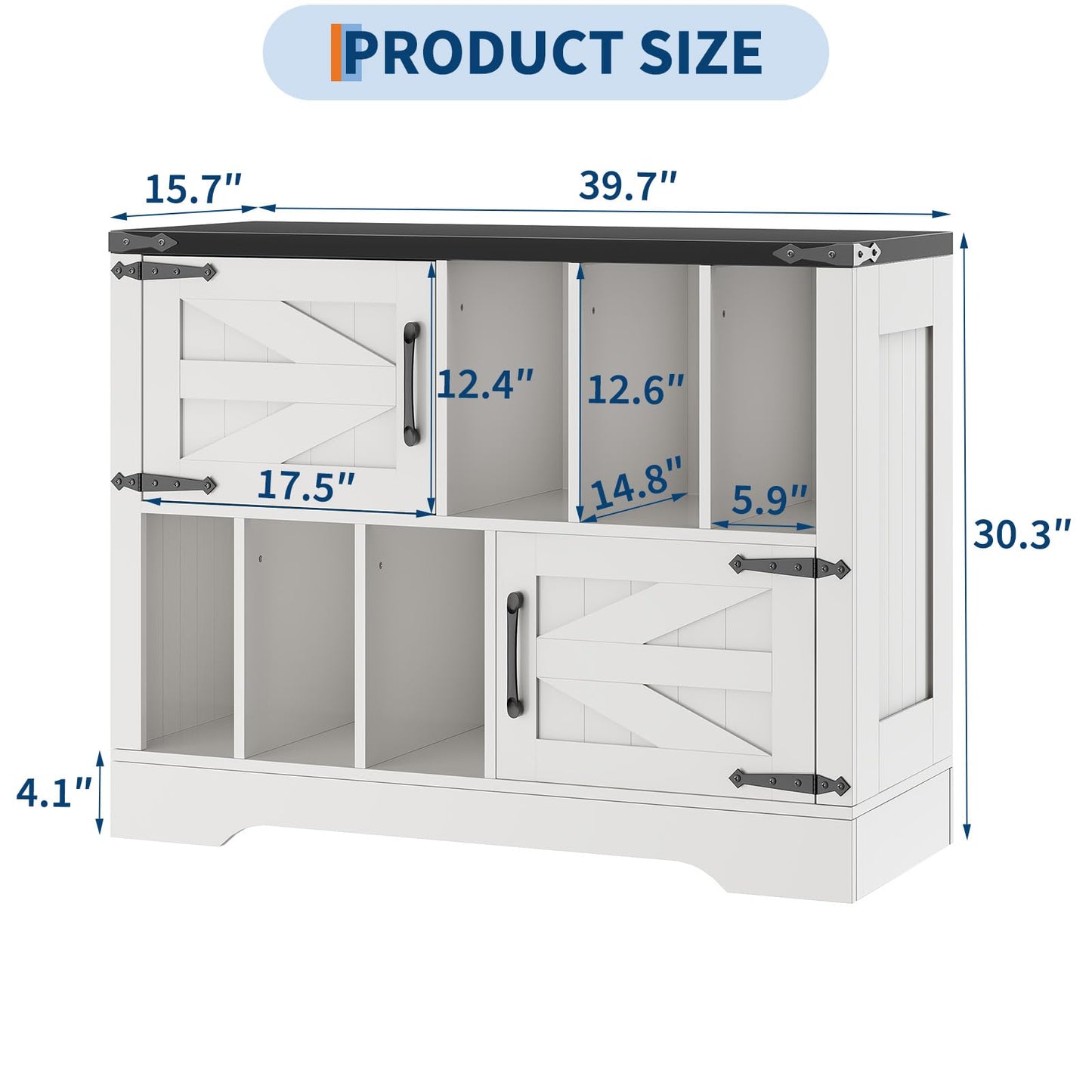 Vinyl Record Storage Cabinet, 39" Large Turntable Stand with Barn Doors, White Mid Century Modern Record Player Table with Display Shelf Rack for Albums Books Media Stereo Audio Home Living Room
