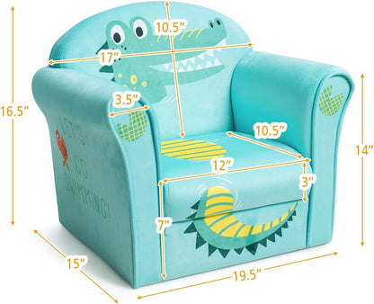 1-5 Costzon Kids Couch, Children's Sofa Armrest Chair with Pattern, Toddler Furniture w/Sturdy Wood Construction
