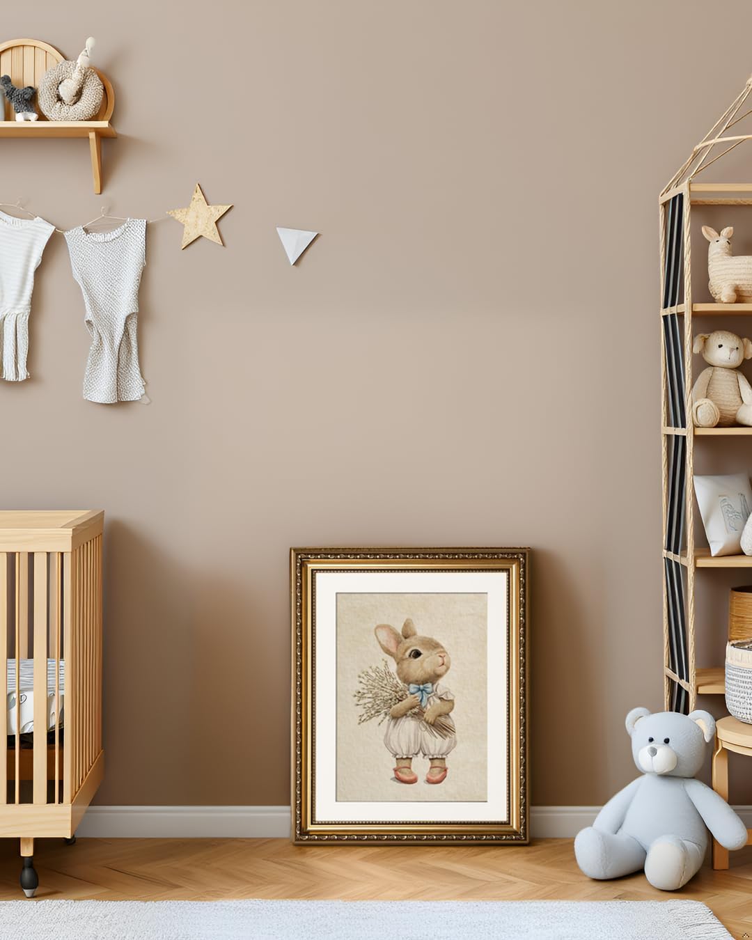 13x16 Inch ARPEOTCY Gold Framed Canvas Wall Art, Baby Rabbit Animal Art Prints, Cute Bunny Decor for Kids Girls Room