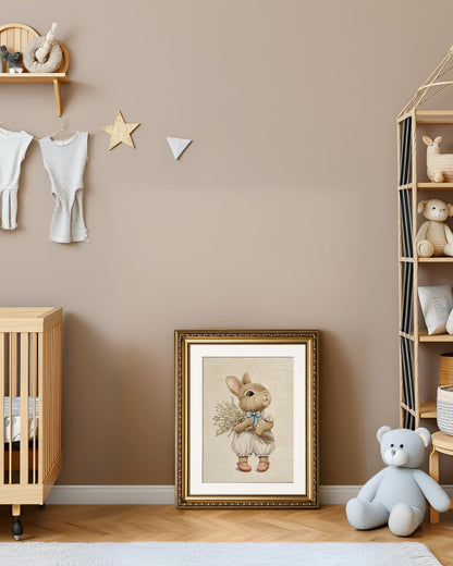 13x16 Inch ARPEOTCY Gold Framed Canvas Wall Art, Baby Rabbit Animal Art Prints, Cute Bunny Decor for Kids Girls Room