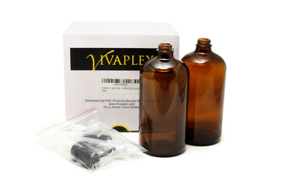 Vivaplex, 2, Large, 32 oz, Empty, Amber Glass Bottles with Stainless Steel, Matte Black, Lotion Pumps