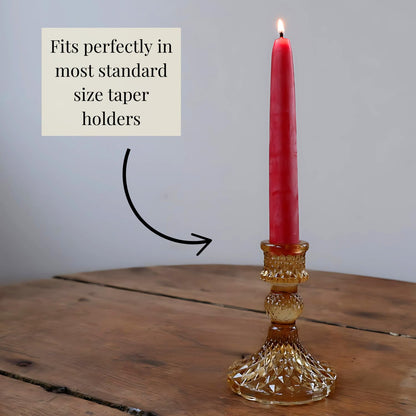 Candlestock Beeswax Taper Candles – Standard 7/8" Diameter, Pure 100% Natural USA Beeswax, Cotton Wick, Dripless, Long-Burning, Handmade in Woodstock, NY- 10 Inches - 1 Pair (2 Candles) - Rose Red