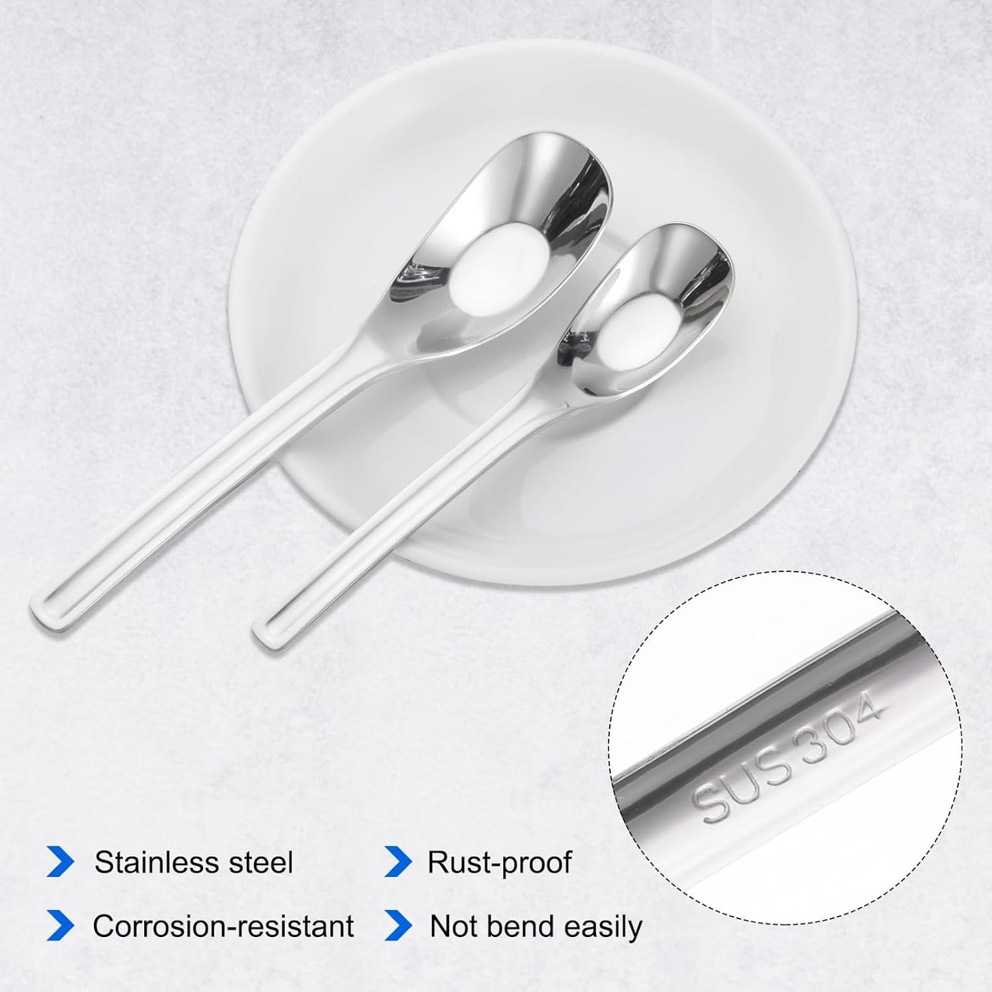 uxcell 4pcs 9.9 Inches Stainless Steel Soup Spoons for Dessert, Cereal, Dumplings, Wontons, Silver Tone