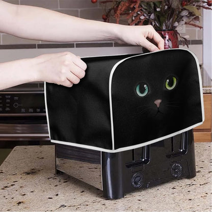 Black Cat Face Slice Toaster Cover, Aesthetic Cute Kitten Washable Polyester Toaster Cover, Pet Lovers Quilted