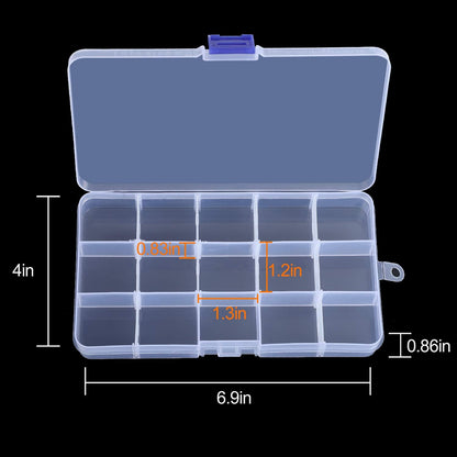 KINJOEK 10 Pack 15 Grids Plastic Bead Organizer Containers Storage, Adjustable Dividers Diamond Jewelry Craft Painting Storage Case, Clear Small Fishing Tackle Box for Sewing Cross Stitch Accessories