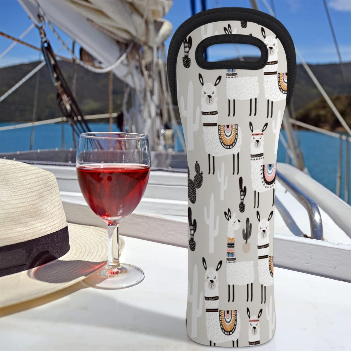 Camel Llama Wine Tote Bag - Neoprene Wine Carrier for Party, Travel, Restaurant, Alpaca Cactus Wine Accessories