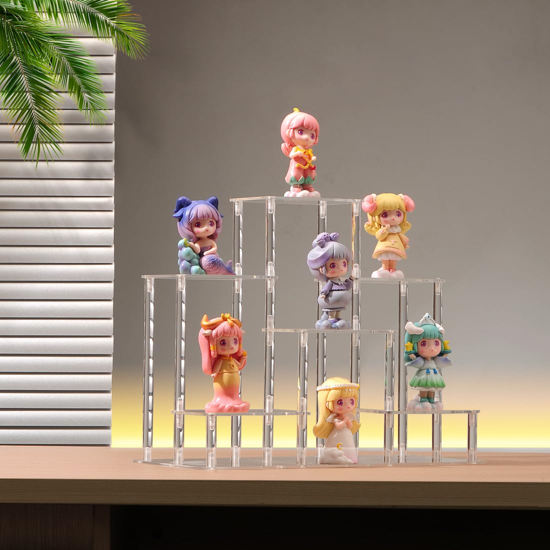 NyTfxkeJ 6 Tier Clear Action Figures Display Risers Stand Shelf, Acrylic Display Stands for Collectibles,Pop Figures Holder Perfumes Organizer,Large Rock Risers Rack
